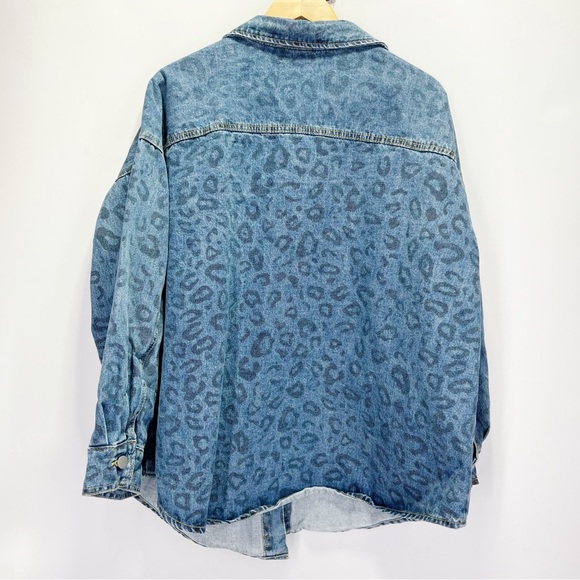 Davi & Dani Leopard Print Denim Shacket Jacket Button Up Lightweight Oversize - Picture 5 of 8